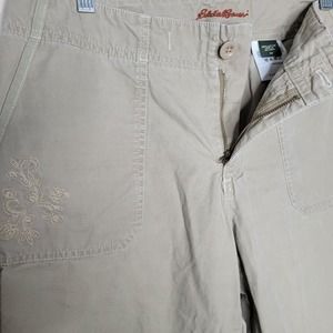 Eddie Bauer Womens Embroidered Floral Roll Tab Cargo Utility Khaki Pants✨️10